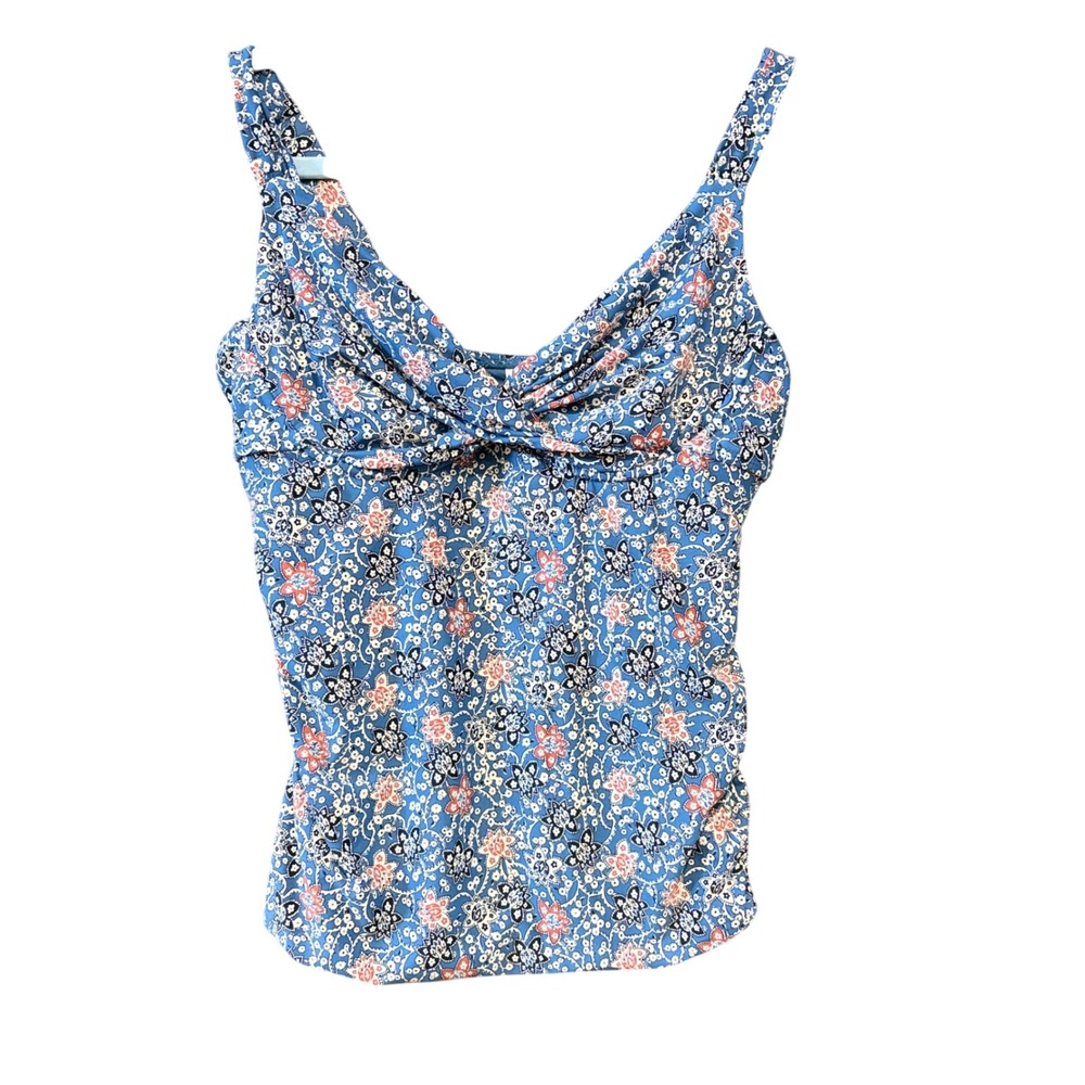 Anneā Cole Blue Floral Paisley Twist Front Tankini Swim Top Medium NEW